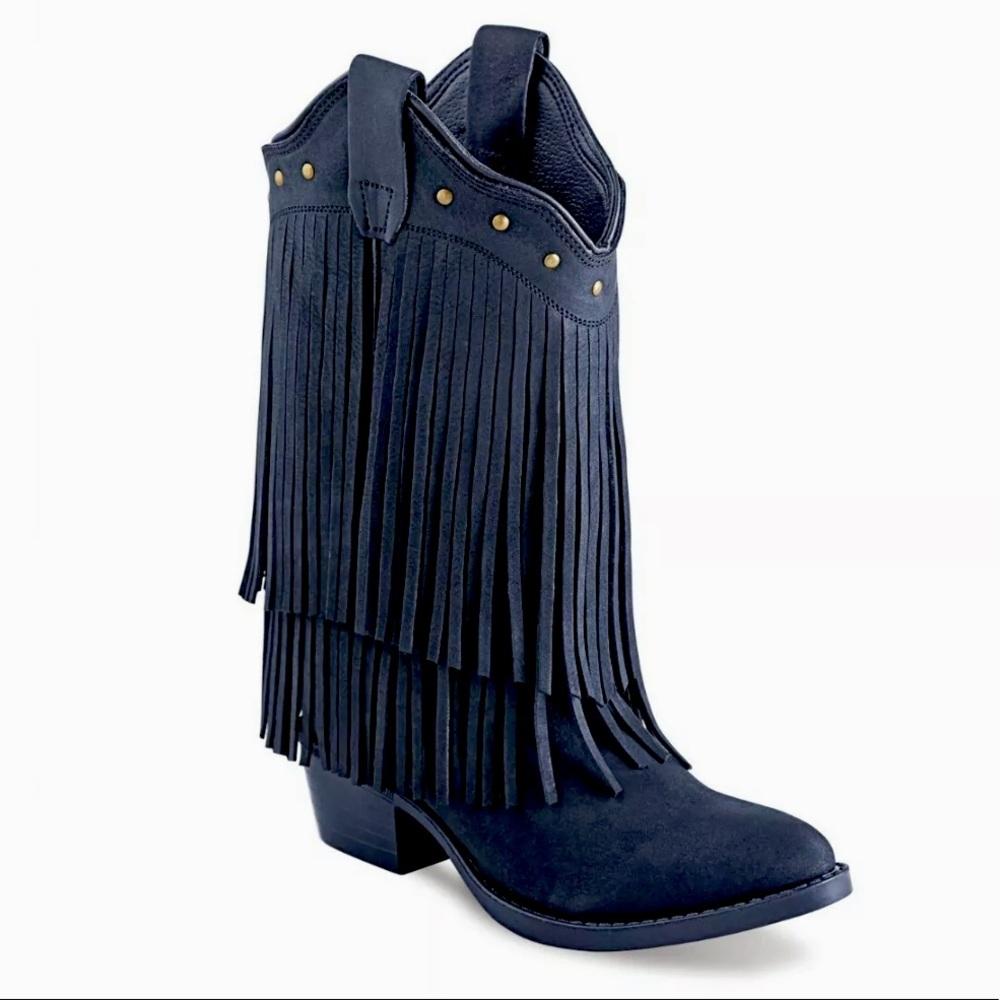 Kids Navy Fringe Western Boot